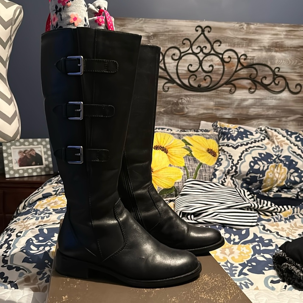 Ecco Women's HOBART 25MM Zip Tall Boot (310412, Leather, 3 Side Buckle, 2 Color)